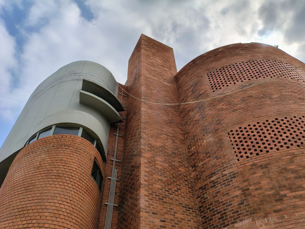 Exposed brickwork with perforations at The Harvee School, Coimbatore by Murali Architects.