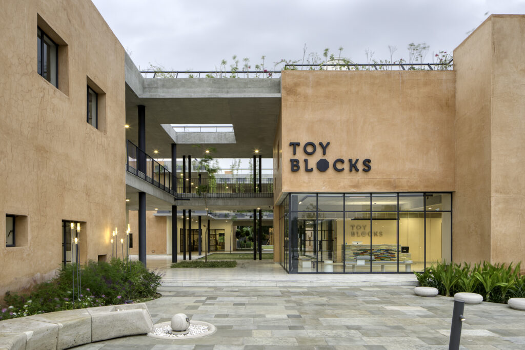 Entrance of Toy Blocks Kindergarten School in Ahmedabad designed by Blocher Partners India