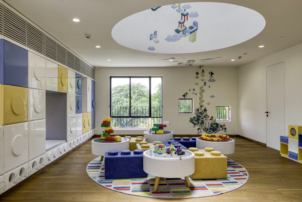 Lego themed classroom design at Toy Blocks Kindergarten in Ahmedabad, designed by Blocher Partners India