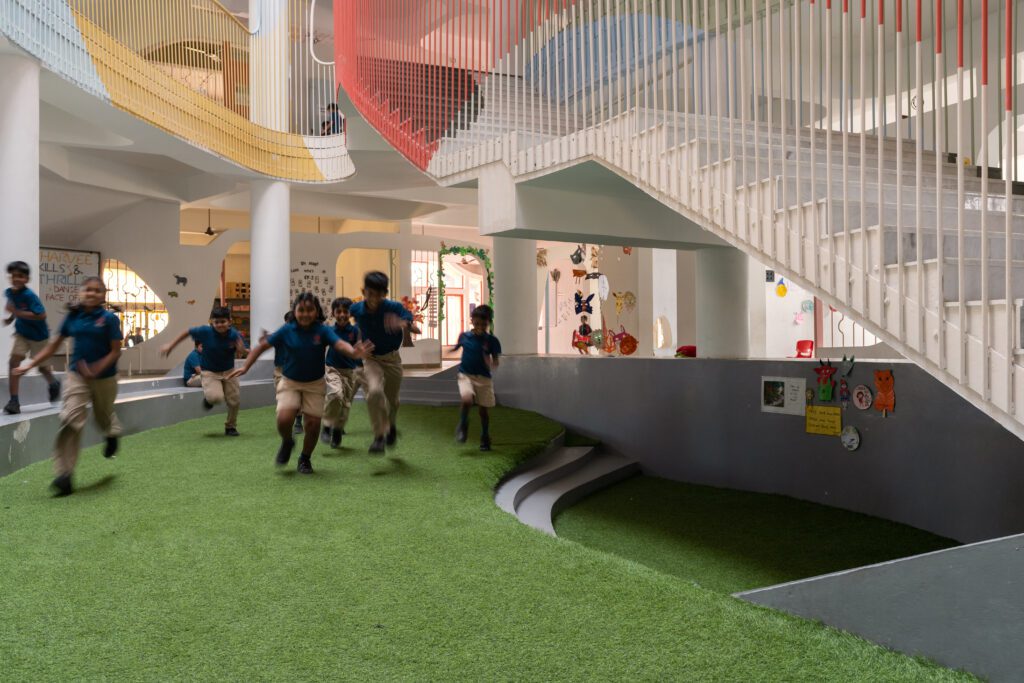 Amphitheatre and courtyard as well as Spiral stairs at The Harvee School, Coimbatore