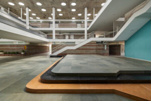 View of the tiered steps in the central courtyard, envisioned as an integrated gathering space for all grades.